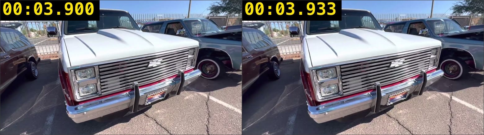 Two consecutive frames 33 milliseconds apart, each labeled with its exact timestamp